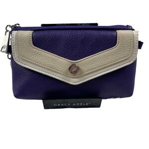 Grace Adele Purple Cream Chevron Faux Leather Clutch Wristlet Crossbody Bag